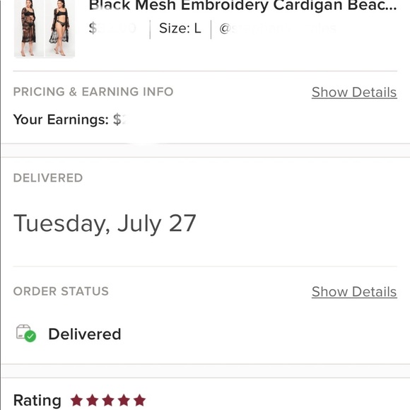 Black Mesh Embroidery Cardigan Beach Cover Up - Picture 4 of 4